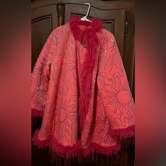 CeliaB Zhanda Embroidered Pink and Red Teddy Jacket - Picture 2 of 4